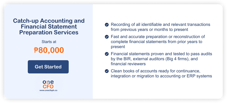 Details of OneCFO’s catch up accounting and financial statement preparation services